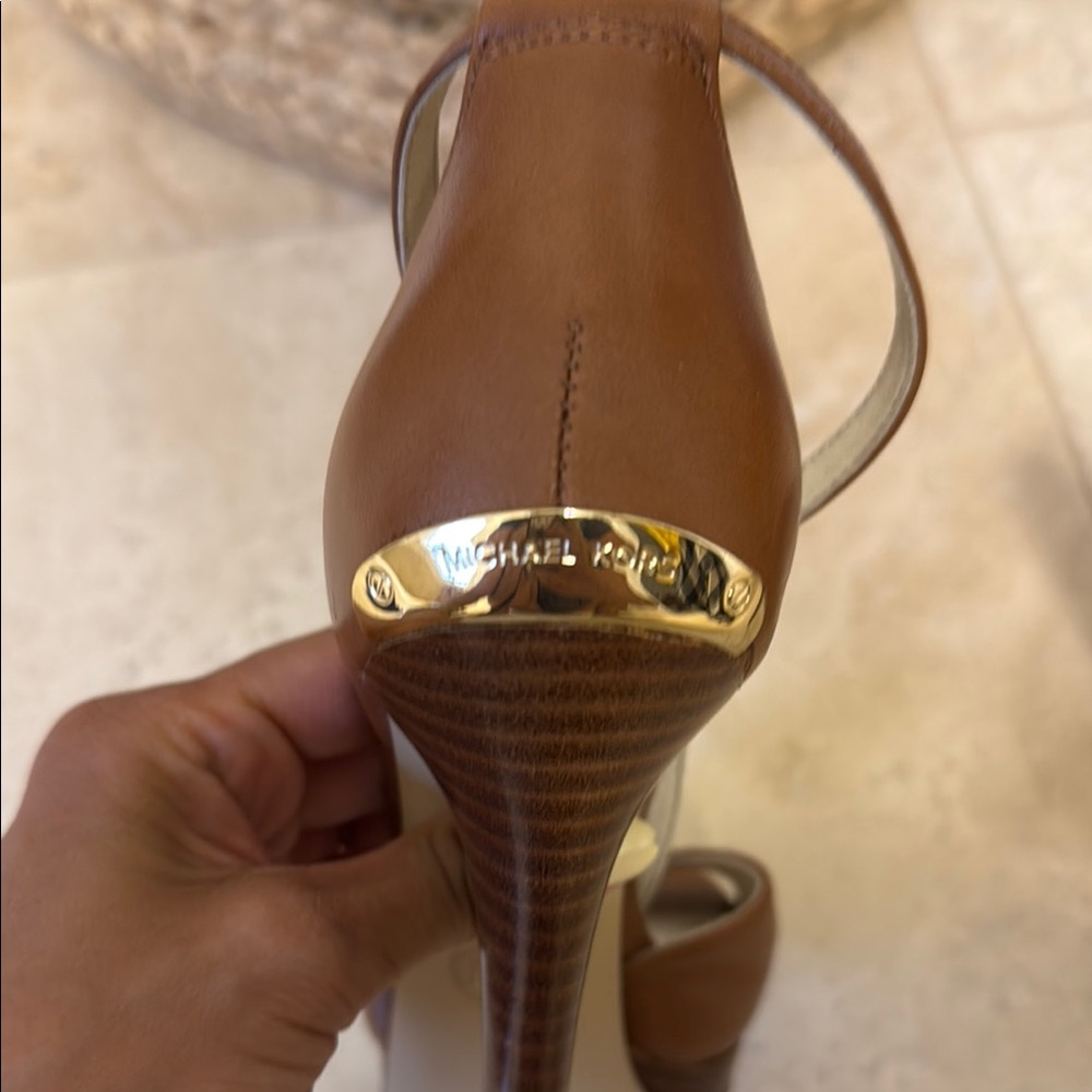 Strappy Brown Leather Stiletto Heels - Picture 3 of 3
